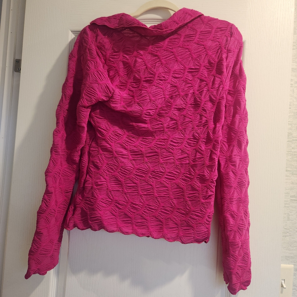 Ces Femme Fuchsia Textured Long Sleeve Blouse L Euc - Picture 3 of 4